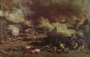 unknow artist Da the avslojades ,att king had consort with France enemies charge a rebellion crowd the 10 august Tuilerierna oil